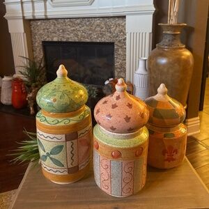 Canister Set HORCHOW Medici 6pc PANTRY STORAGE kitchen decor ITALY Neiman Marcus